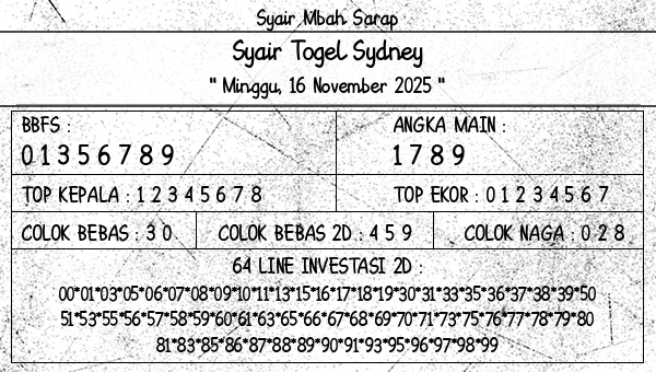 Syair Mbah Sarap - Syair Togel Sydney