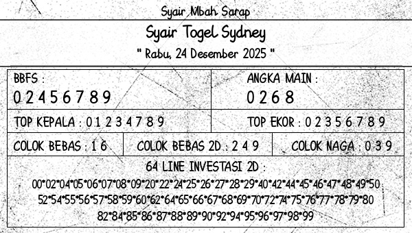 Syair Mbah Sarap - Syair Togel Sydney
